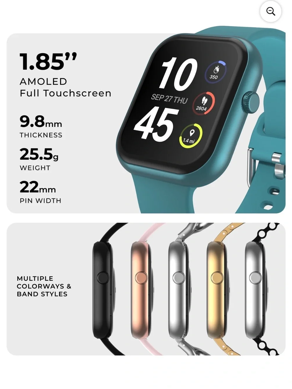 Teal Smartwatch with Comfortable Silicone Band